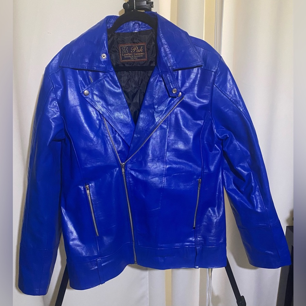 Vibrant Colbalt Blue Leather Jacket